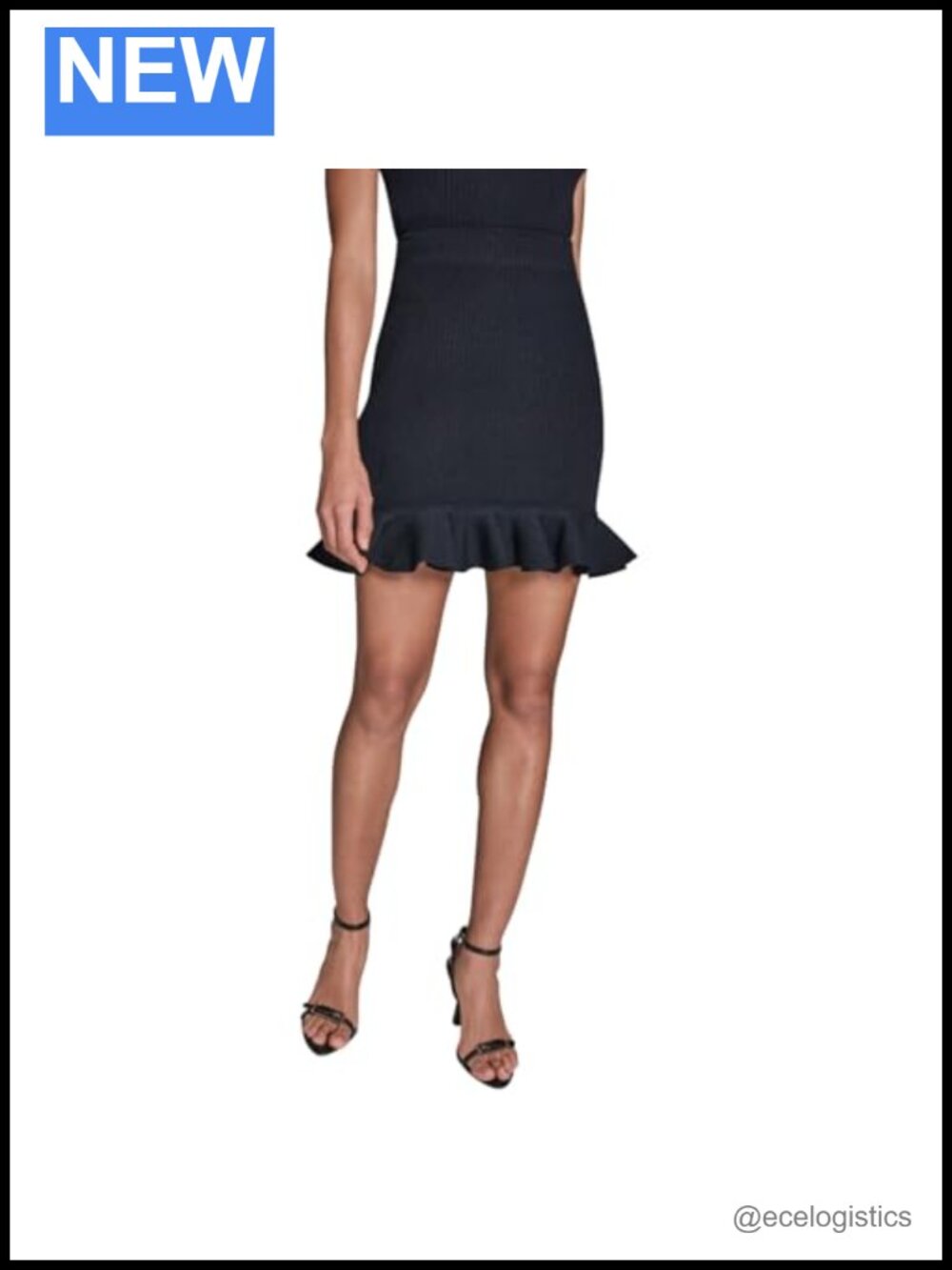 Knit Solid Ruffle Hem Mid-Length Skirt High Rise Zipper Casual